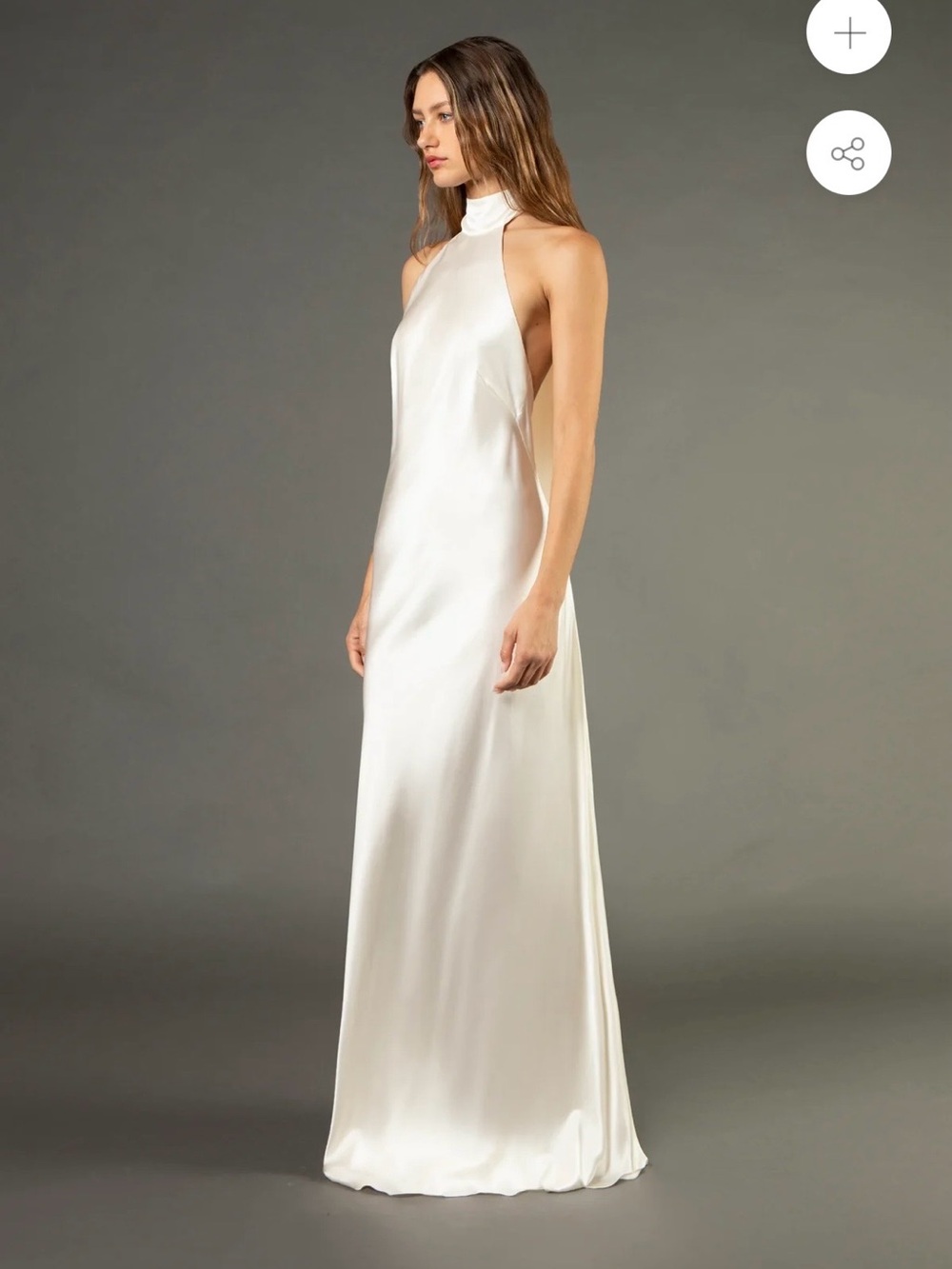 Michelle Mason Halter Tie Neck Backless Gown - Ivory